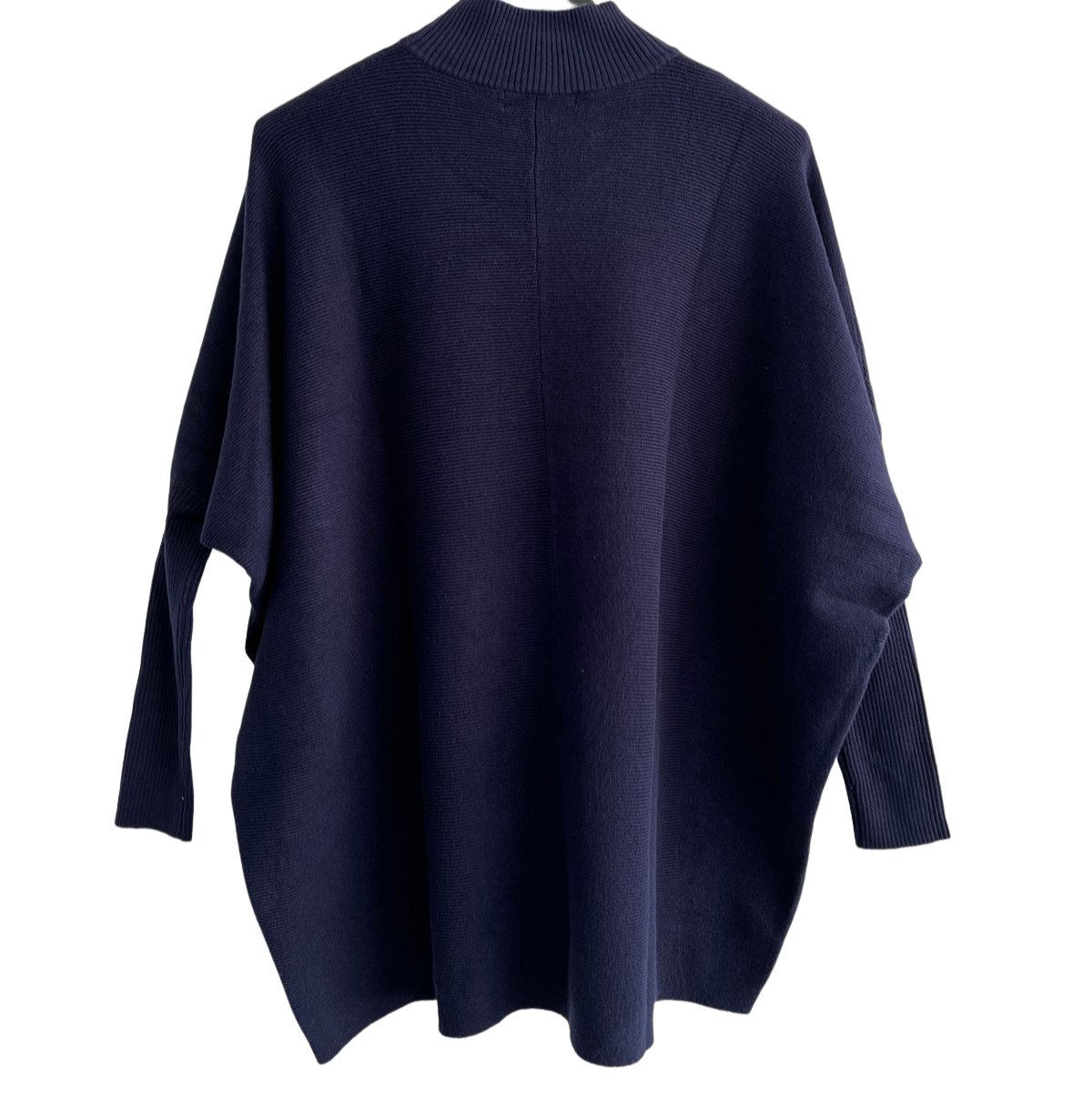 Batwing High Low Hem High Neck Jumper In Navy