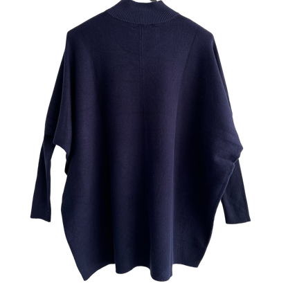 Batwing High Low Hem High Neck Jumper In Navy