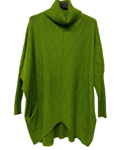 Cowl Neck V Shape Design Pocket Jumper In Lime