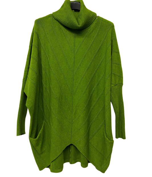 Cowl Neck V Shape Design Pocket Jumper In Lime