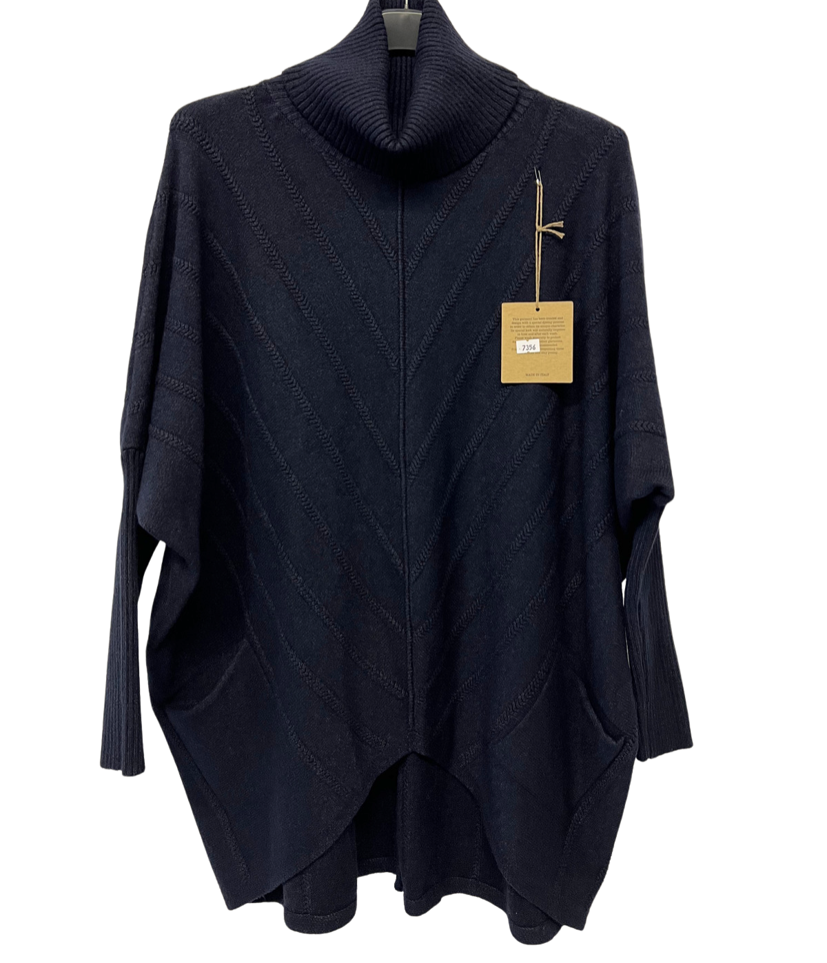 Cowl Neck V Shape Design Pocket Jumper In Navy