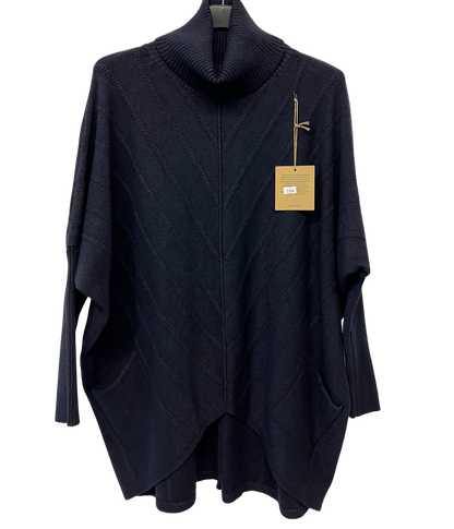 Cowl Neck V Shape Design Pocket Jumper In Navy