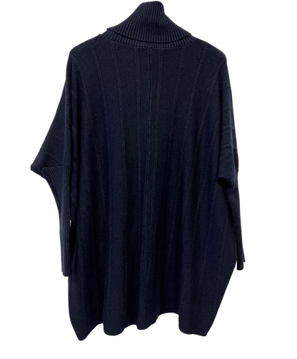 Cowl Neck V Shape Design Pocket Jumper In Navy