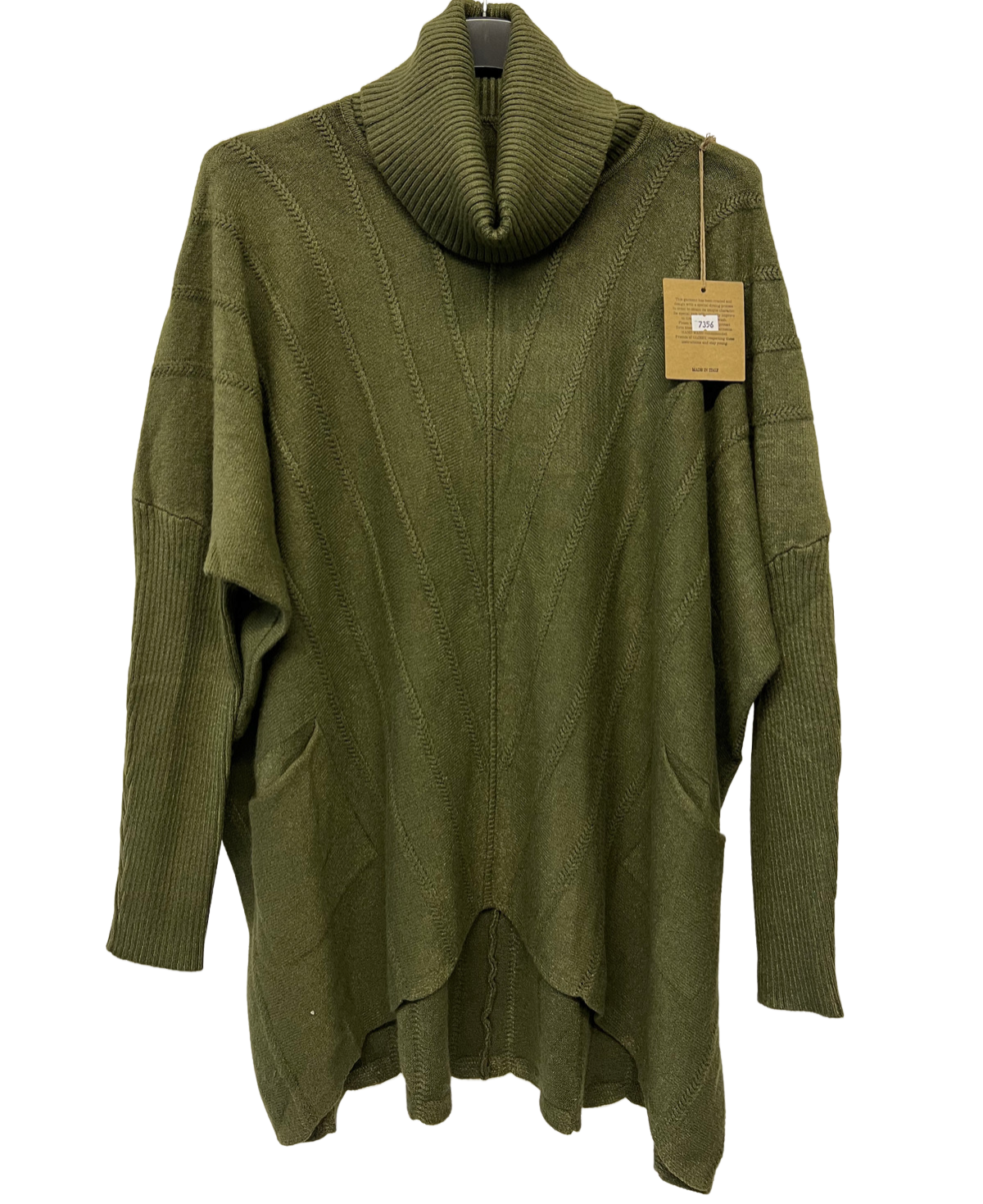 Cowl Neck V Shape Design Pocket Jumper In Khaki