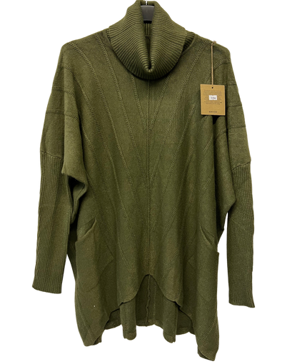 Cowl Neck V Shape Design Pocket Jumper In Khaki