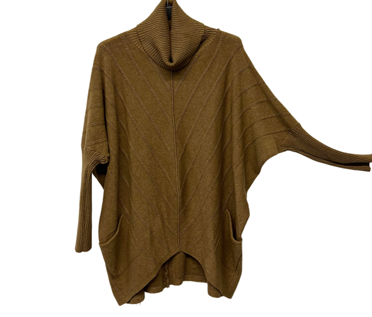 Cowl Neck V Shape Design Pocket Jumper In Camel