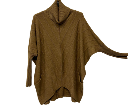 Cowl Neck V Shape Design Pocket Jumper In Camel