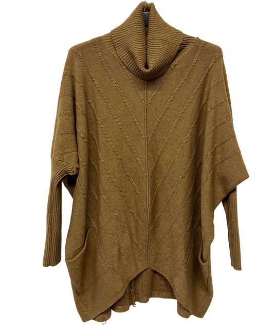 Cowl Neck V Shape Design Pocket Jumper In Camel