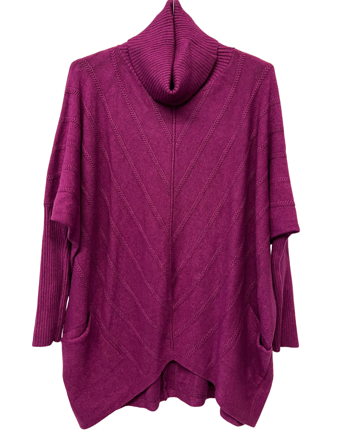 Cowl Neck V Shape Design Pocket Jumper In Magenta