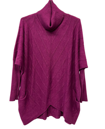 Cowl Neck V Shape Design Pocket Jumper In Magenta