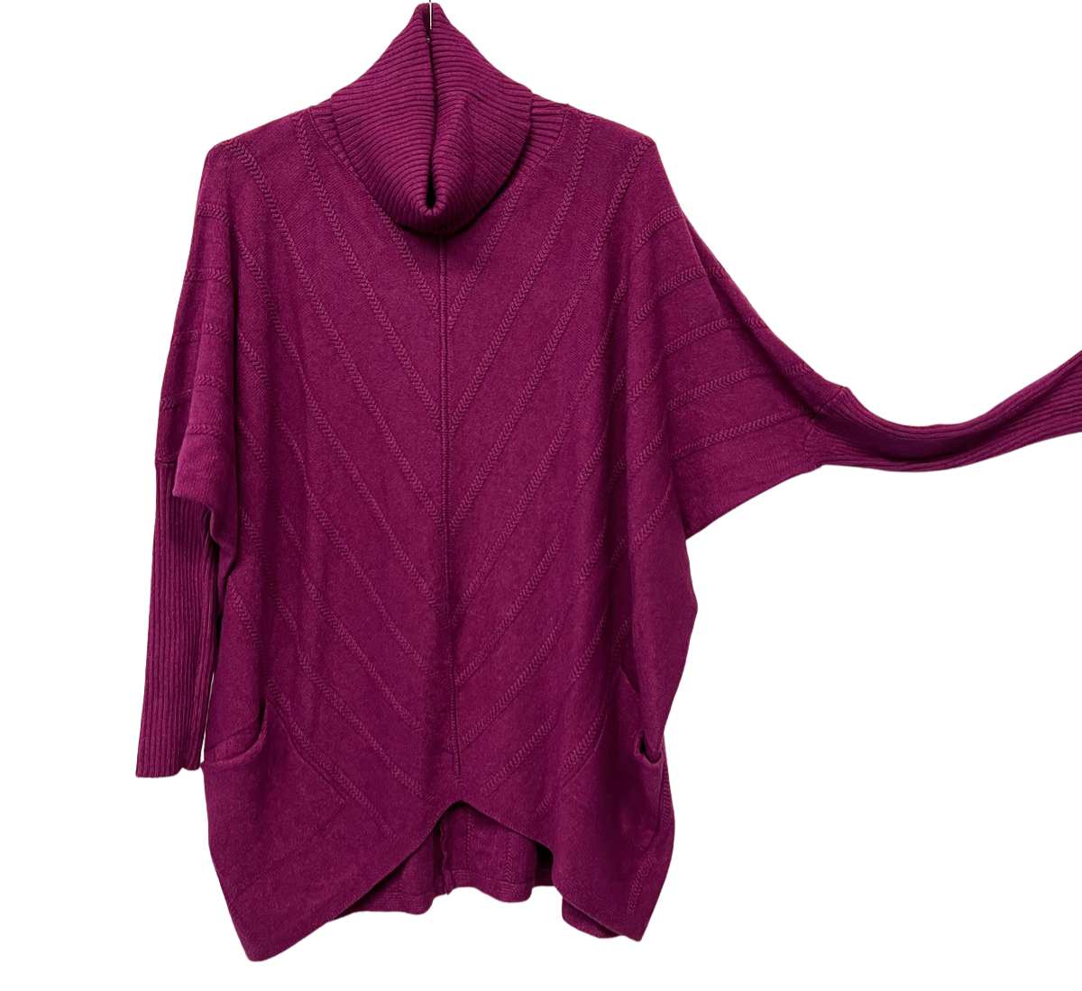 Cowl Neck V Shape Design Pocket Jumper In Magenta