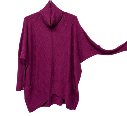 Cowl Neck V Shape Design Pocket Jumper In Magenta