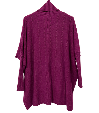 Cowl Neck V Shape Design Pocket Jumper In Magenta