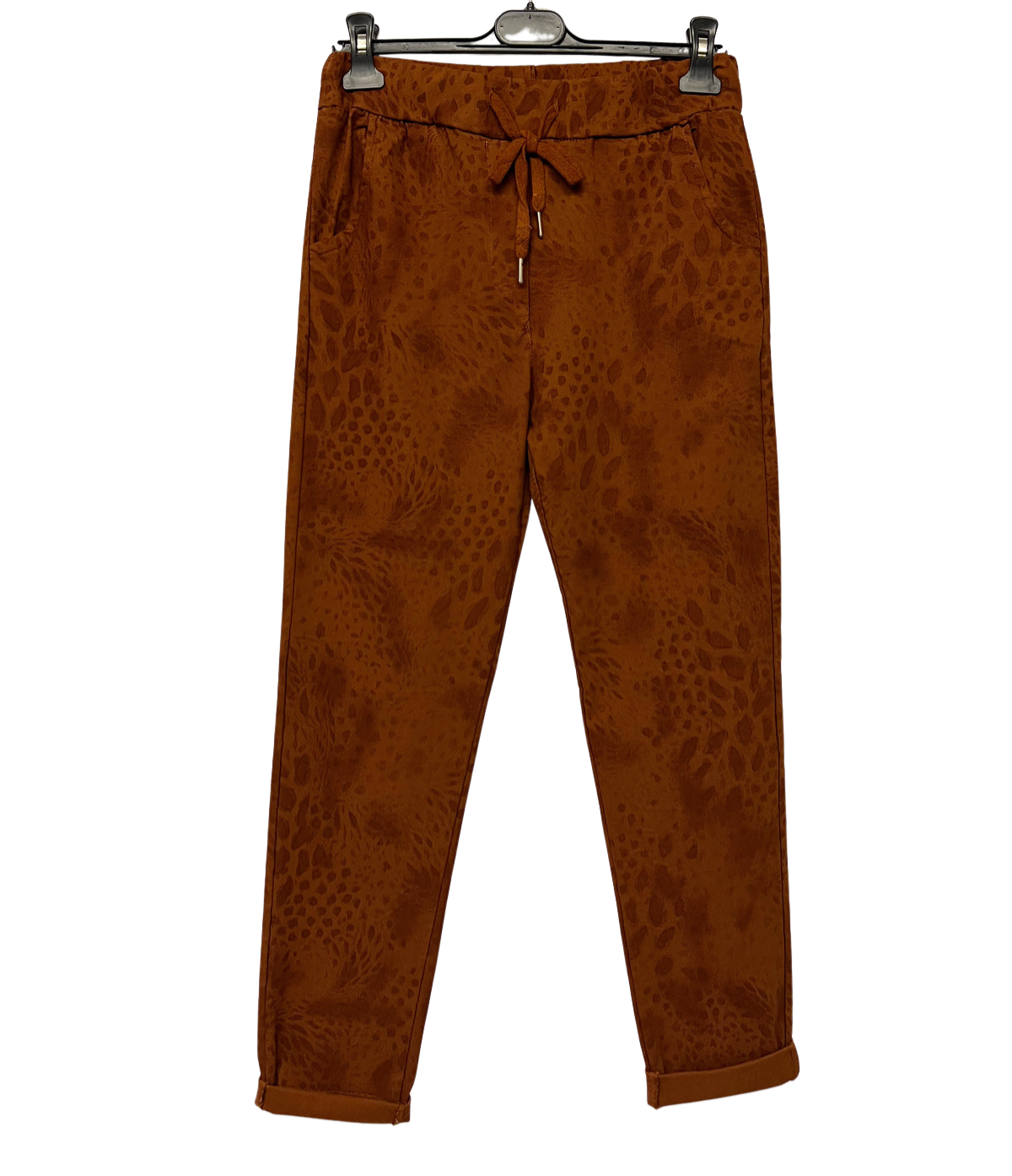 Leopard Print Stretchy Magic Pants In Rust