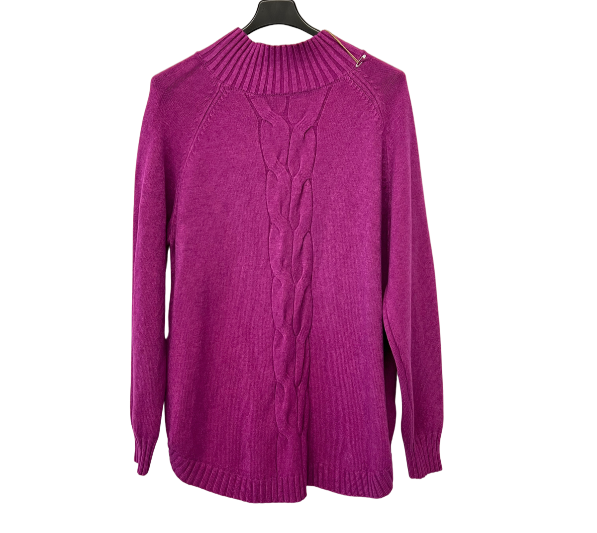 Soft Knitted Ribbed High Neck Cable Design Jumper In Magenta