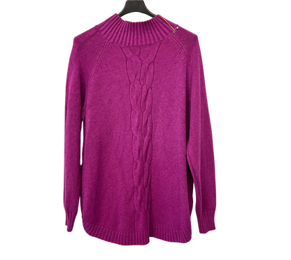 Soft Knitted Ribbed High Neck Cable Design Jumper In Magenta