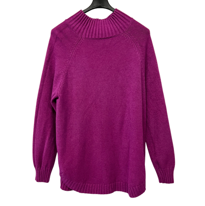 Soft Knitted Ribbed High Neck Cable Design Jumper In Magenta