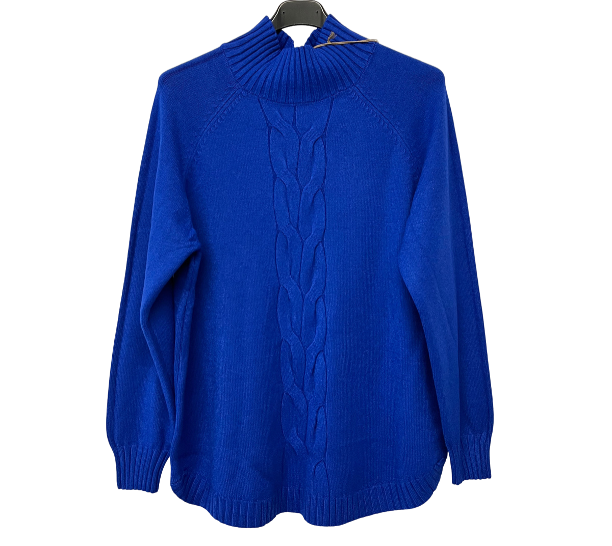 Soft Knitted Ribbed High Neck Cable Design Jumper In Royal Blue