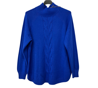 Soft Knitted Ribbed High Neck Cable Design Jumper In Royal Blue