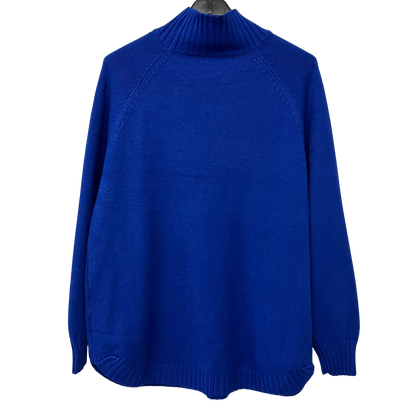 Soft Knitted Ribbed High Neck Cable Design Jumper In Royal Blue