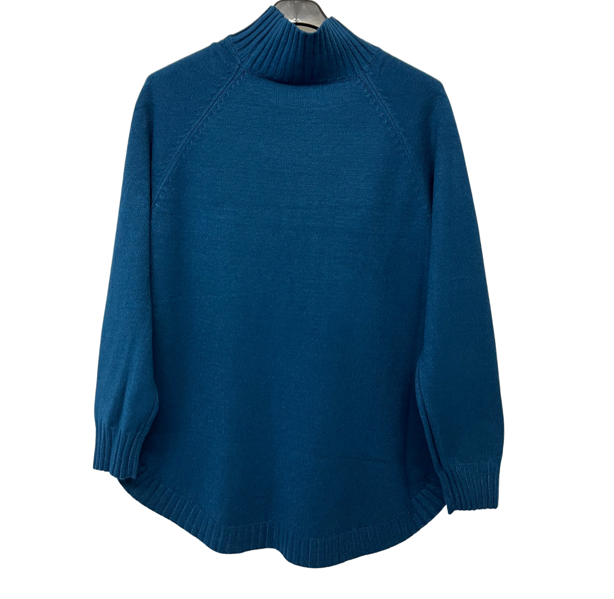 Soft Knitted Ribbed High Neck Cable Design Jumper In Teal