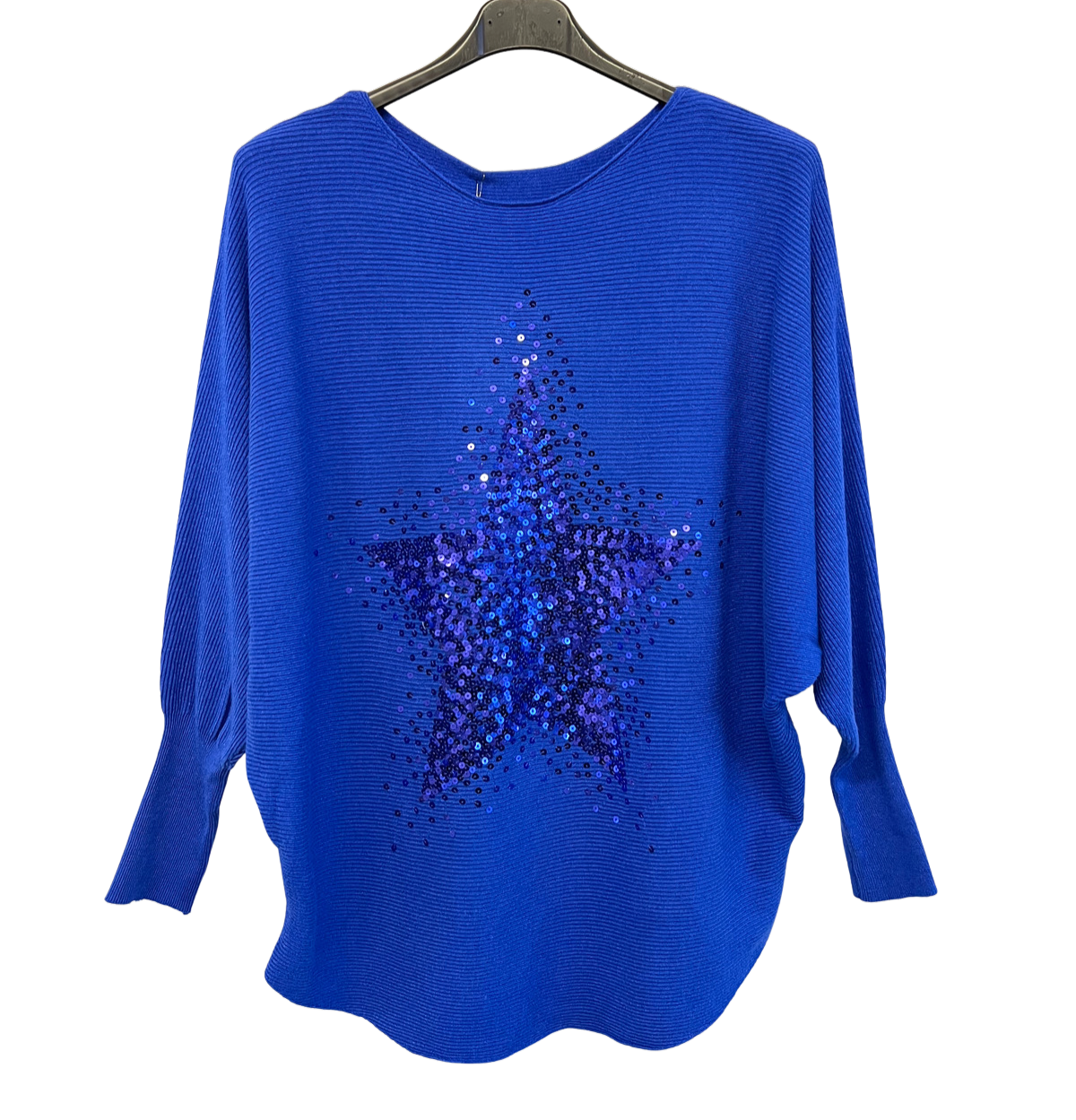 Sequin Star Batwing Sleeve Jumper In Royal Blue