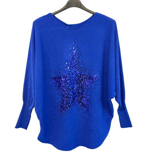 Sequin Star Batwing Sleeve Jumper In Royal Blue