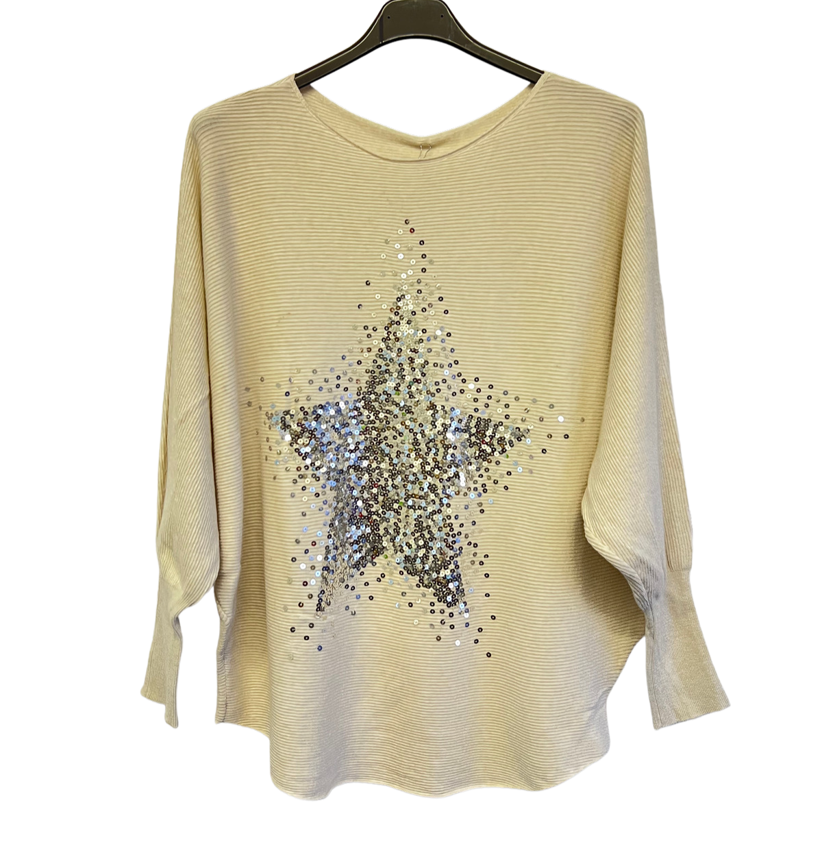 Sequin Star Batwing Sleeve Jumper In Cream