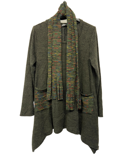 Knitted Tunic Long Top with Matching Scarf and 2 Pockets In Khaki