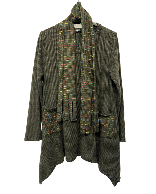 Knitted Tunic Long Top with Matching Scarf and 2 Pockets In Khaki