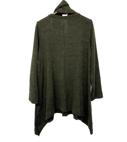 Knitted Tunic Long Top with Matching Scarf and 2 Pockets In Khaki