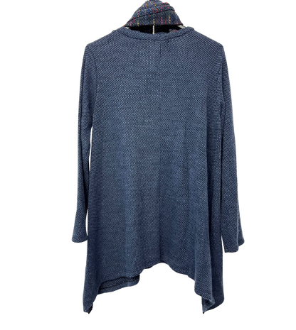 Knitted Tunic Long Top with Matching Scarf and 2 Pockets In Denim