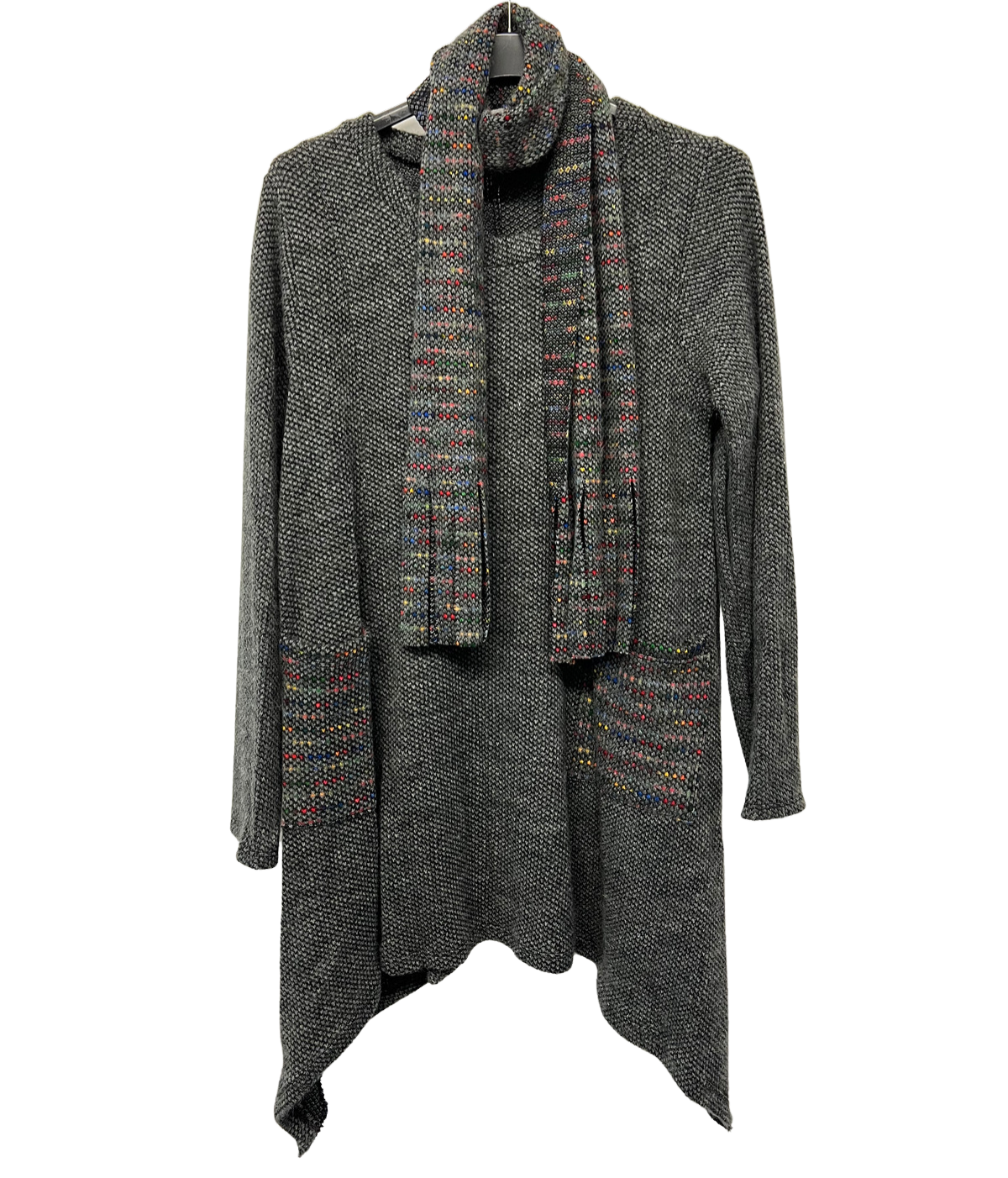 Knitted Tunic Long Top with Matching Scarf and 2 Pockets In Charcoal