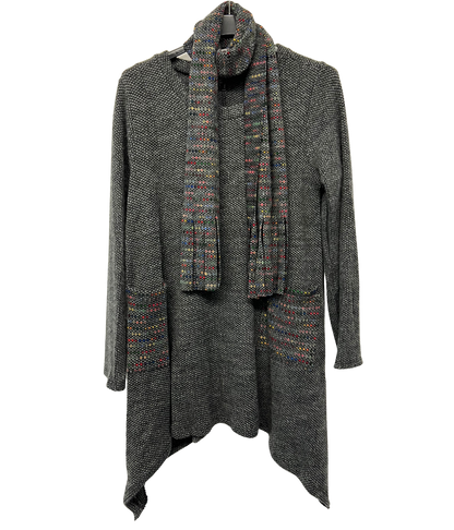 Knitted Tunic Long Top with Matching Scarf and 2 Pockets In Charcoal