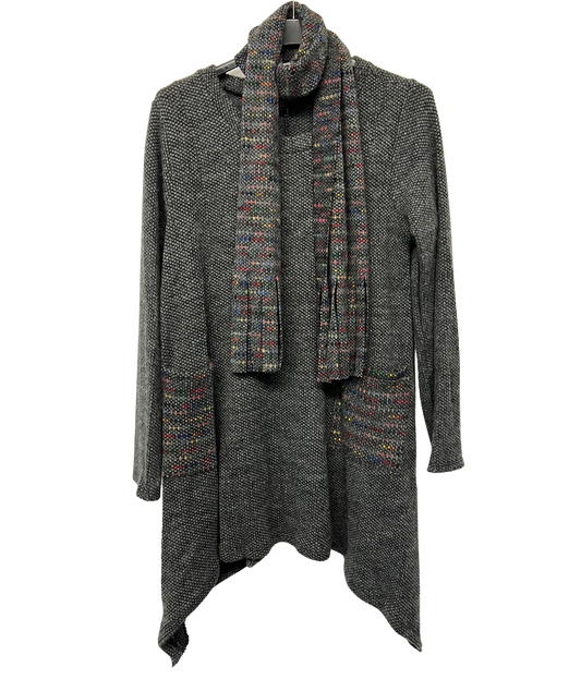 Knitted Tunic Long Top with Matching Scarf and 2 Pockets In Charcoal