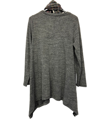 Knitted Tunic Long Top with Matching Scarf and 2 Pockets In Charcoal