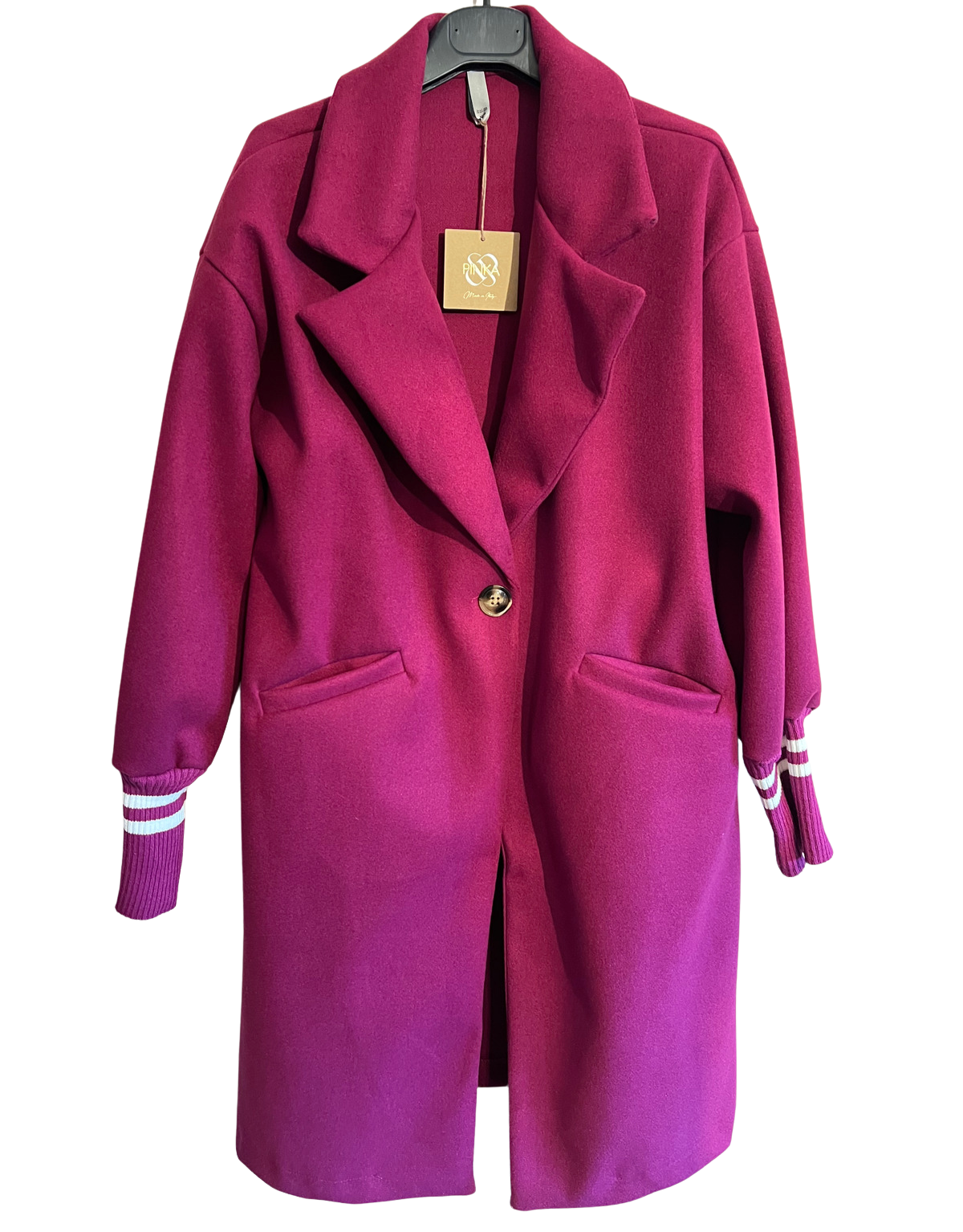 Wool Blend Stylish Fitted Coat In Cerise