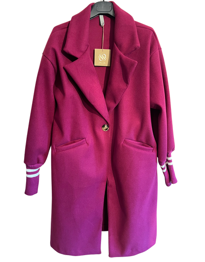 Wool Blend Stylish Fitted Coat In Cerise