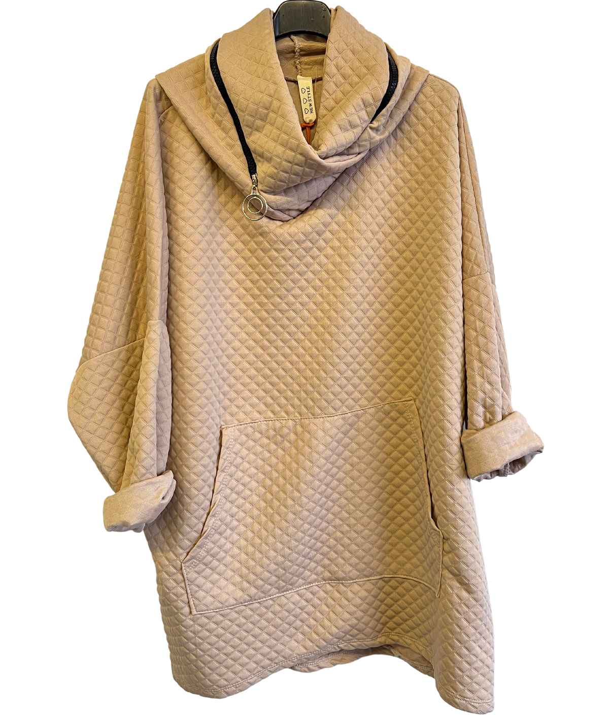 Lightweight Quilted Look Hoodie In Beige