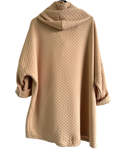 Lightweight Quilted Look Hoodie In Beige