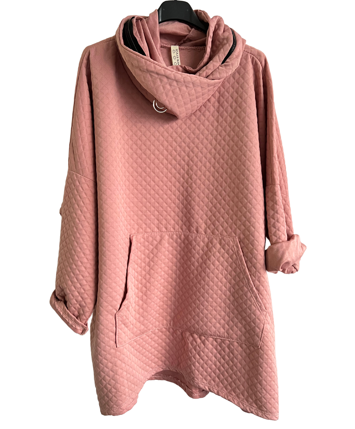 Lightweight Quilted Look Hoodie In Pale Pink