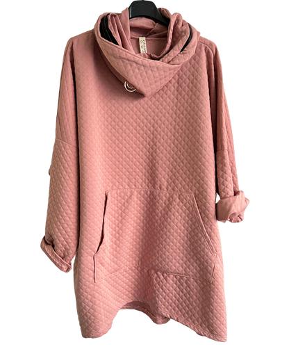 Lightweight Quilted Look Hoodie In Pale Pink