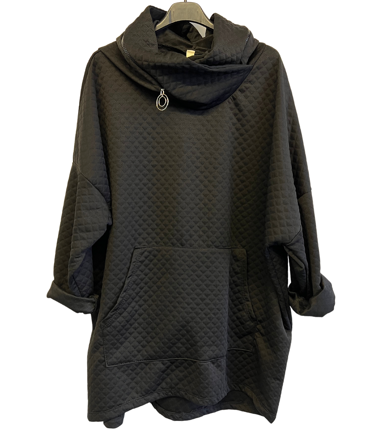 Lightweight Quilted Look Hoodie In Black