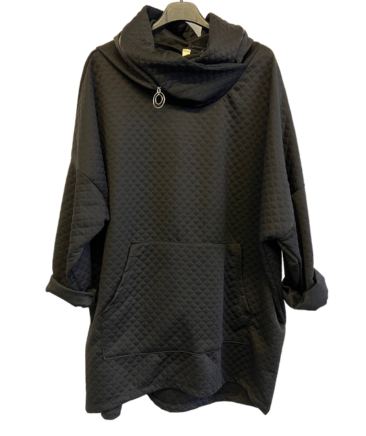 Lightweight Quilted Look Hoodie In Black