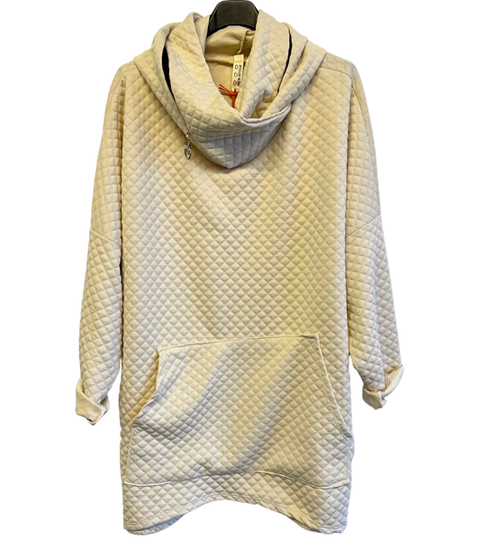 Lightweight Quilted Look Hoodie In Cream