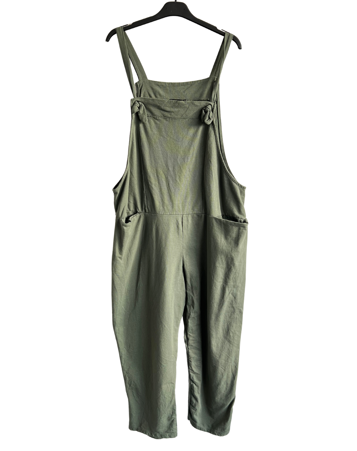 Knot Design 2 Pocket Plain Dungarees In Khaki