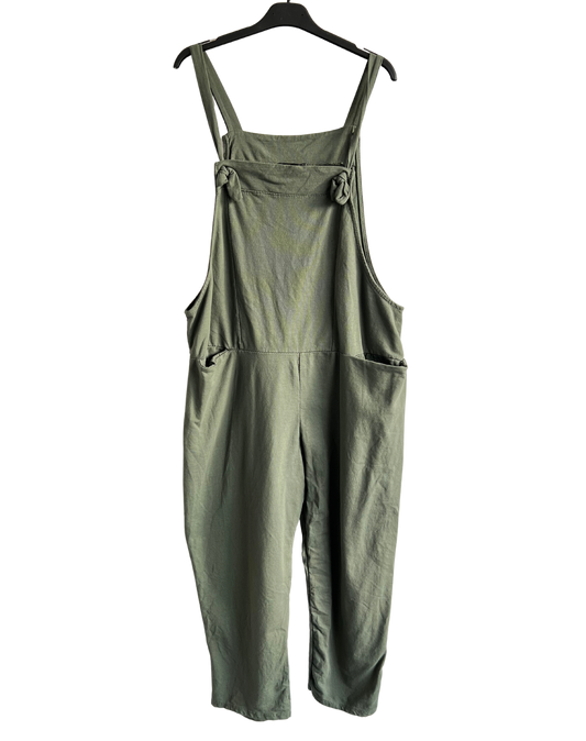 Knot Design 2 Pocket Plain Dungarees In Khaki