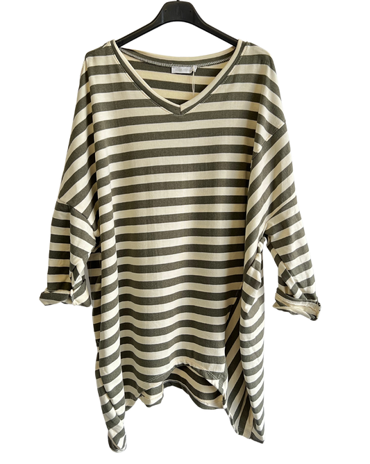 Oversize Quirky Boxy Stripe Top In Khaki