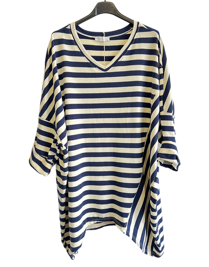 Oversize Quirky Boxy Stripe Top In Navy