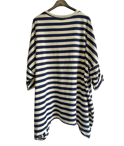 Oversize Quirky Boxy Stripe Top In Navy